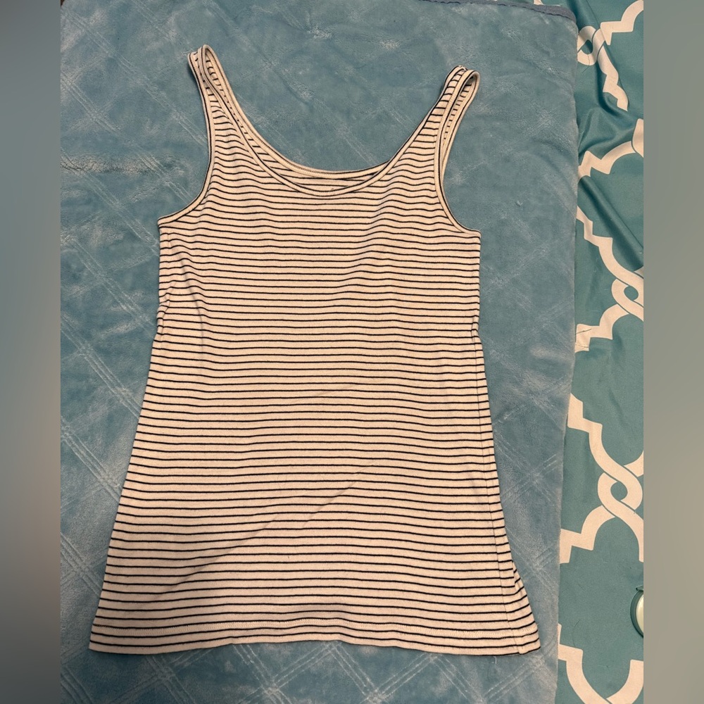 Ann Taylor LOFT White & Black Fitted Tank Top